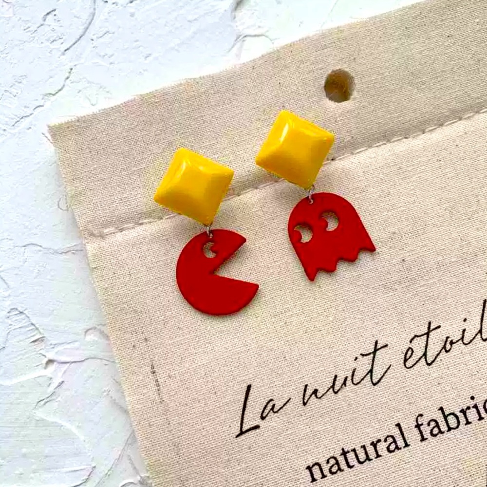 Pac-man Retro Color-block Earrings New